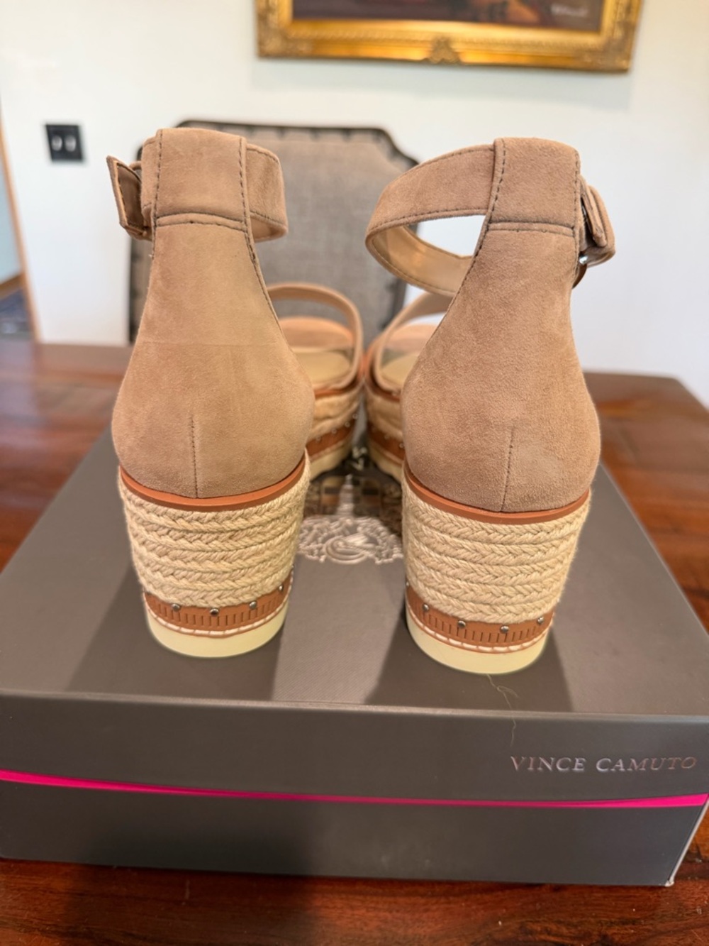 Vince Camuto Beige Suede Platform Espadrille Wedge Sandals - Picture 5 of 6